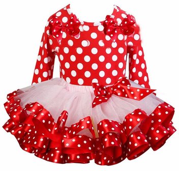 Tutu rok set Longsleeve Polka dot red pink 