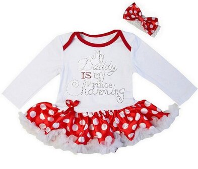 Baby jurk White longsleeve polkadot rood My Daddy Is My Prince Charming