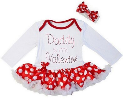 Baby jurk White longsleeve polkadot rood My Daddy Is My Valentine