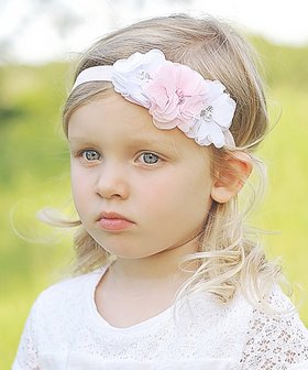 Haarband Chiffon bloem sparkle wit roze