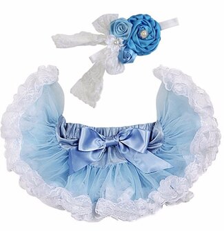 Baby Petticoat Licht blauw kant &amp; haarband 