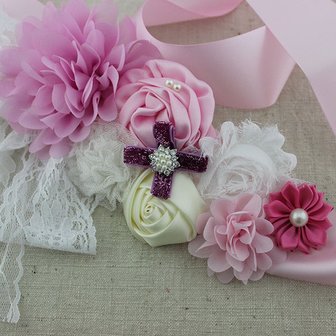 Handgemaakte Luxe Rose Garden Vintage Colorful Pink Ceintuur + bijpassende haarband