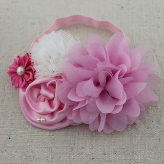 Handgemaakte Luxe Rose Garden Vintage Colorful Pink Ceintuur + bijpassende haarband