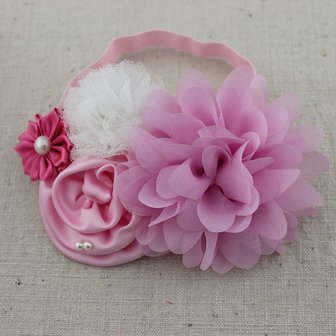 Handgemaakte Luxe Rose Garden Vintage Colorful Pink Ceintuur + bijpassende haarband