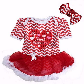 baby jurk romper 1st Mother&#039;s Day Rood wit streep