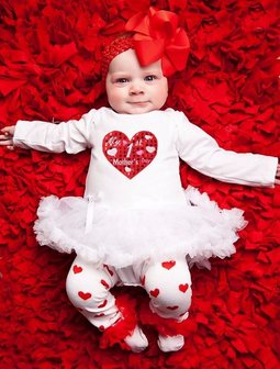 baby jurk romper My 1st Mother&#039;s day Glitter hart longsleeve 3 delig 