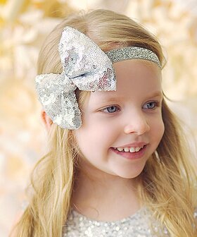 Glitter strik haarband Stretch Zilver