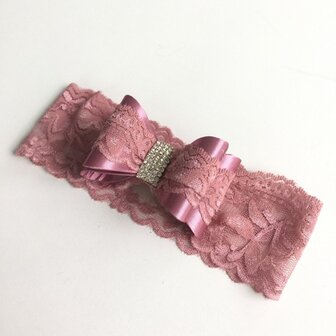 Luxe strik haarband met glitter steen Dusty pink 