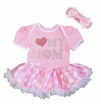 baby jurk romper I love My Mom Roze wit polkadot 