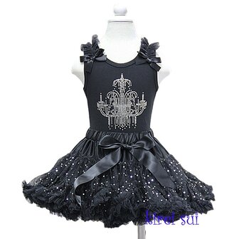 Petticoat Set Zwart Glitter + top Kroonluchter Sparkle 110-122