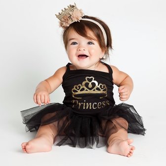 baby tutu jurkje Zwart Princess + Kroon haarband