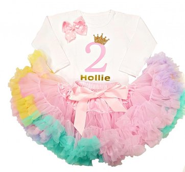 Verjaardag jurk set pink Rainbow 2 tm 10 jaar met Naam 