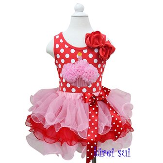 Tutu-Skirt Pink Red + Polkadot Cupcake top maat74-86