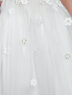 Feestjurk Luxe 8 layers tule &amp; handschoen Ivoor Creme 8 tot 12 jaar 