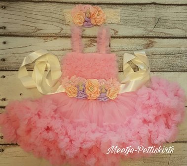 Feestjurk Roze Luxe Riem Flower Diva color + haarband  