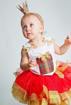 Kerst jurk tutu Rood Goud Top Kado box + Kroon 