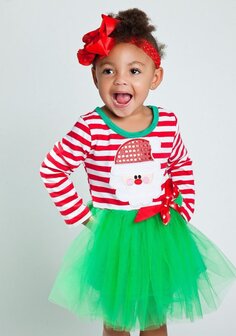 Kerstjurk Rood Wit Groene Tutu  Longsleeve Kerstman