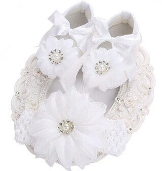 Baby Ballerina luxe wit parel Flower + haarband 