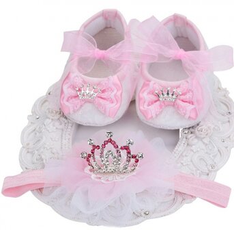 Baby Ballerina luxe wit roze Prinses + haarband 