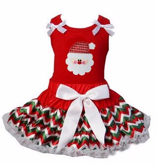 Kerst petticoat set 2 laags streep rood wit kerstman  Tanktop of longsleeve