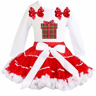 Kerst petticoat set rood wit satin binding Kado longsleeve  