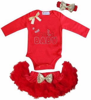 Baby kerst petticoat + romper Santa baby Rood 