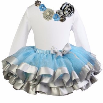 Tutu Rok blauw grijs + Rosettes longsleeve 110-122