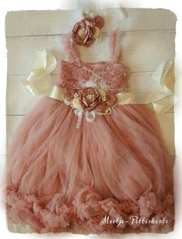 Luxe  baby jurk &amp; meisje jurk By Meetje Dusty Pink Miracle Flower 56-158