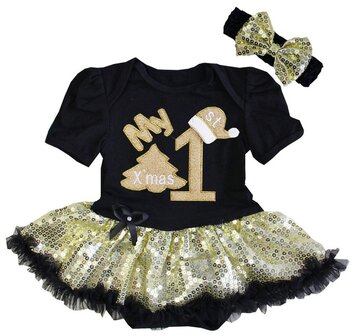Mijn 1e kerst babyjurk zwart glitter goud 