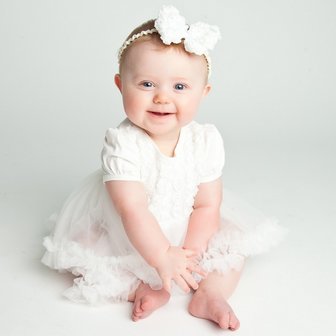 Baby jurk Roosjes Off White Short sleeve + haarband 6-12 maanden 