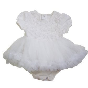 Baby jurk Roosjes Off White Short sleeve + haarband 6-12 maanden 