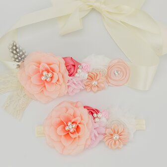 Handgemaakte Sjerp Luxe Tropic Rose Garden Peach  + bijpassende haarband