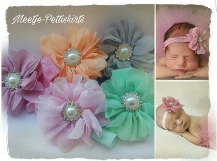 Baby Haarbandje Parel chiffon bloem Diverse kleuren.