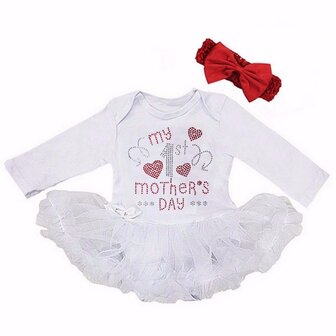 baby jurk romper My 1st Mother&#039;s Day Wit longsleeve