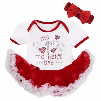 baby jurk romper My 1st Mother&#039;s Day rood Wit 