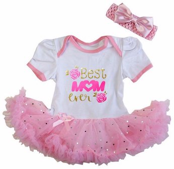 baby jurk romper Best Mom Ever wit roze glitter 
