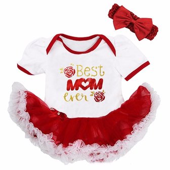 baby jurk tutu romper Best Mom Ever Rood Wit 