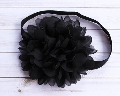 Haarband Chiffon bloem zwart.