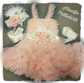 Couture extra luxe handgemaakte Luxe rosette Flower parel Peach Cream + bijpassende haarband