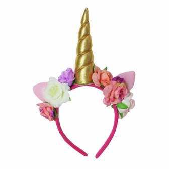 Unicorn diadeem Goud bloemen 