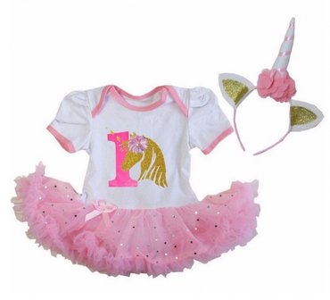 Unicorn baby tutu romper glitter + Diadeem