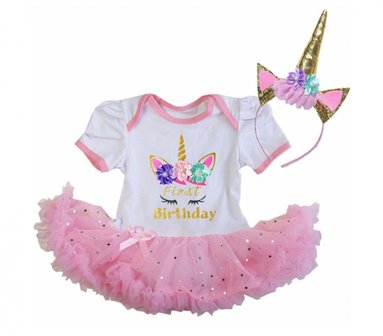 Unicorn gezicht baby tutu romper glitter + Diadeem