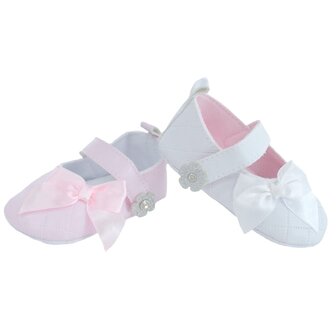 Baby schoentjes wit of roze strik zijkant 