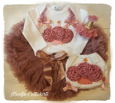 4delige verjaardag luxe petticoat set Vintage roze Cupcake Longsleeve 