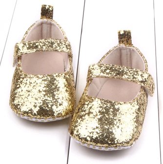 Baby ballerina met bandje goud glitter.