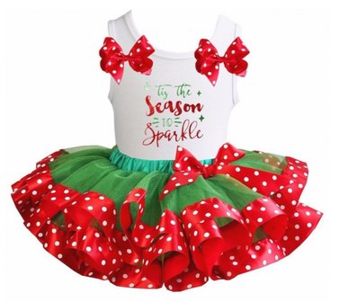 Kerst jurk tutu Rood wit groen stippel Sparkle season