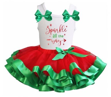 Kerst jurk tutu Rood wit groen Sparkle season