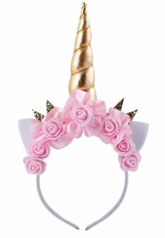 Unicorn diadeem Bloemen luxe roze roosjes Goud