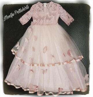 Bloemenmeisje jurk lang vlinder droom dusty pink  110-140