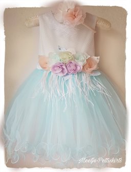 Tutu Feestjurk Pastel Rainbow Luxe Bloem + Diadeem 80-140